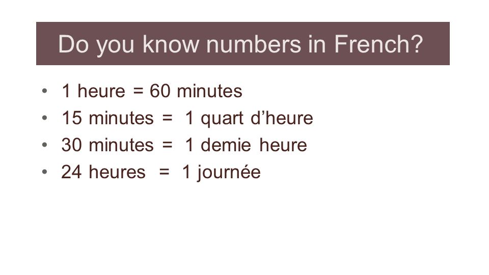 Do you know numbers in French