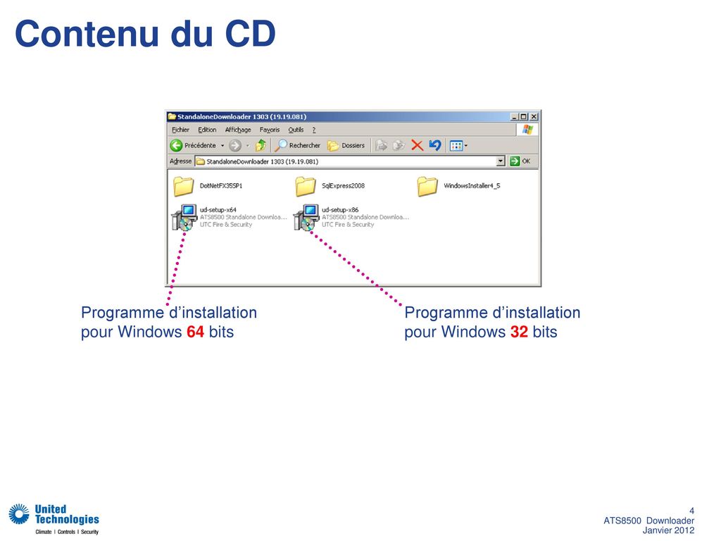 Contenu du CD Programme d’installation pour Windows 64 bits