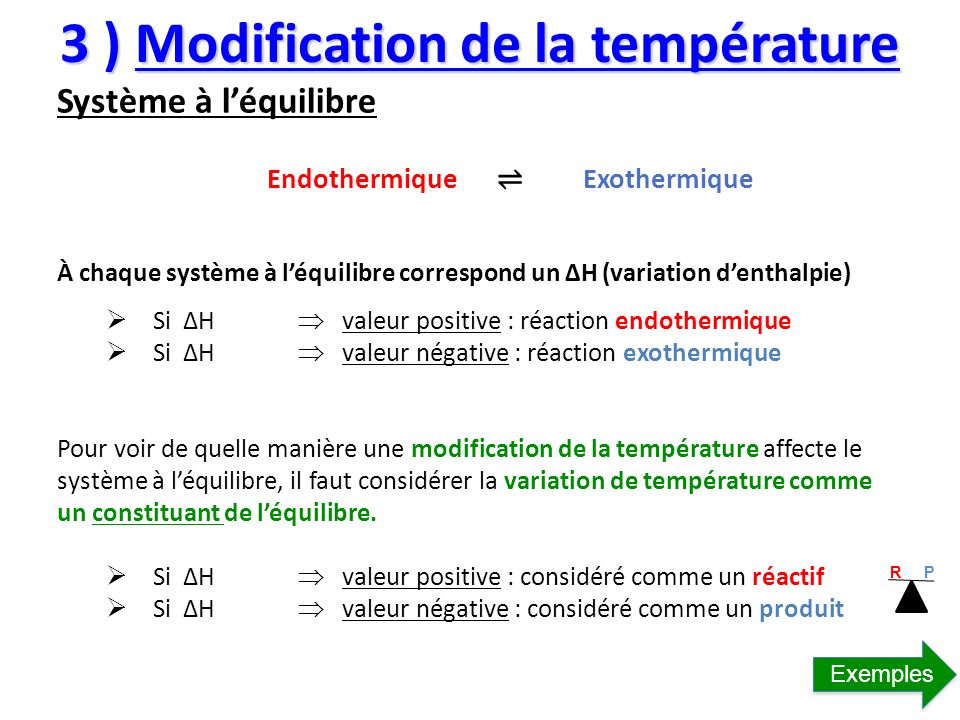 3 ) Modification de la température