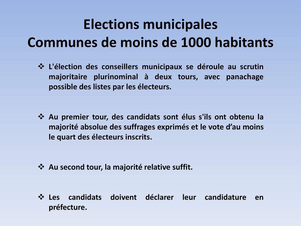 Elections municipales Communes de moins de 1000 habitants