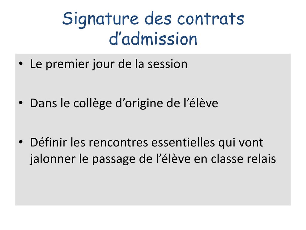 Signature des contrats d’admission