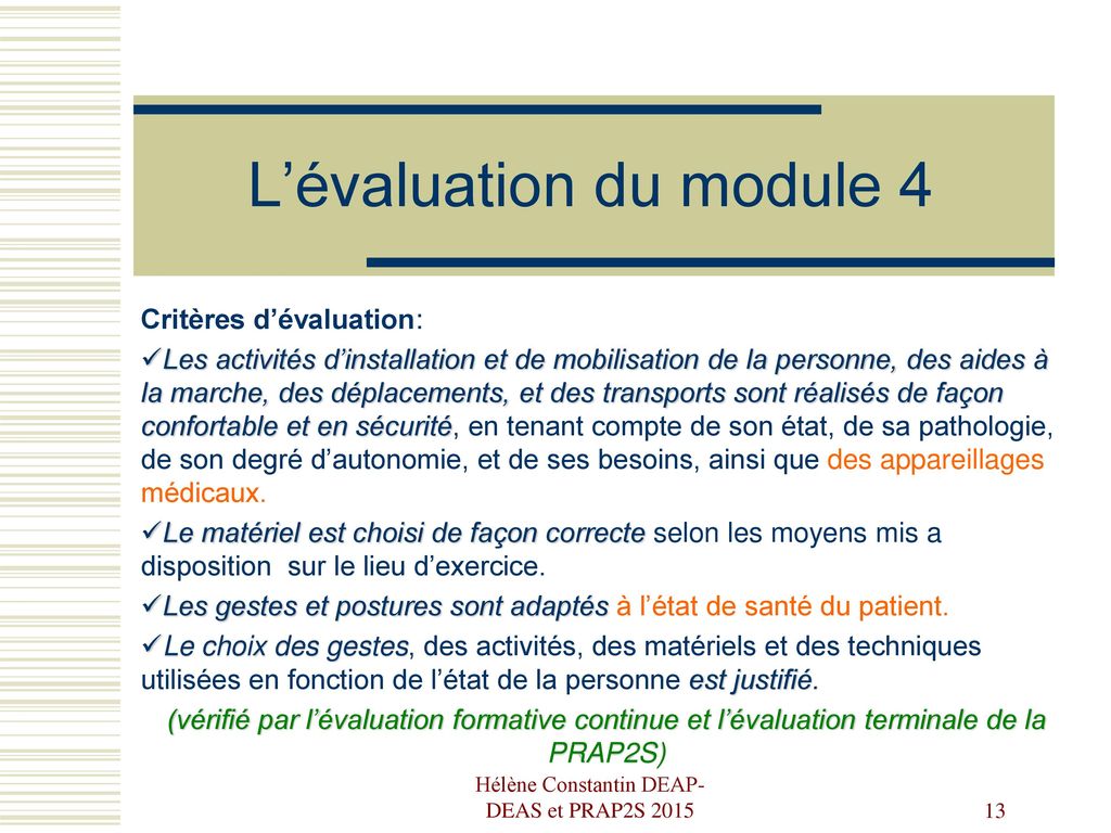 L’évaluation du module 4