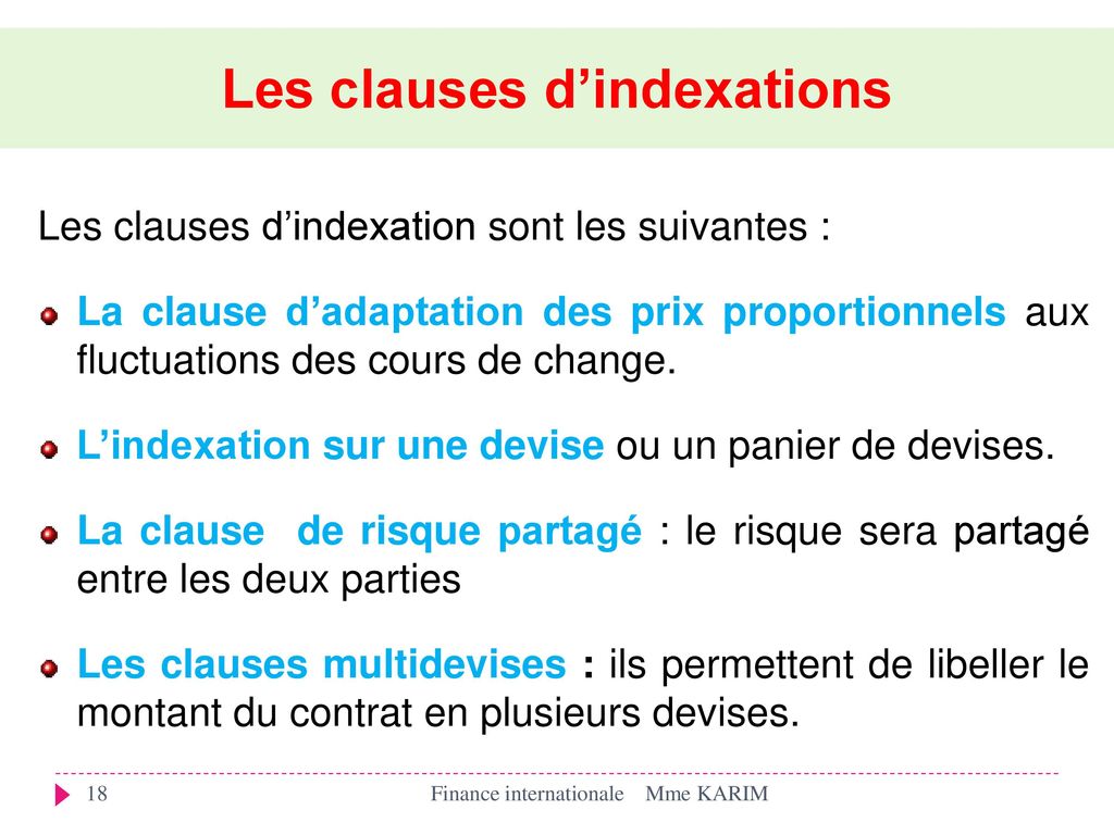 Les clauses d’indexations