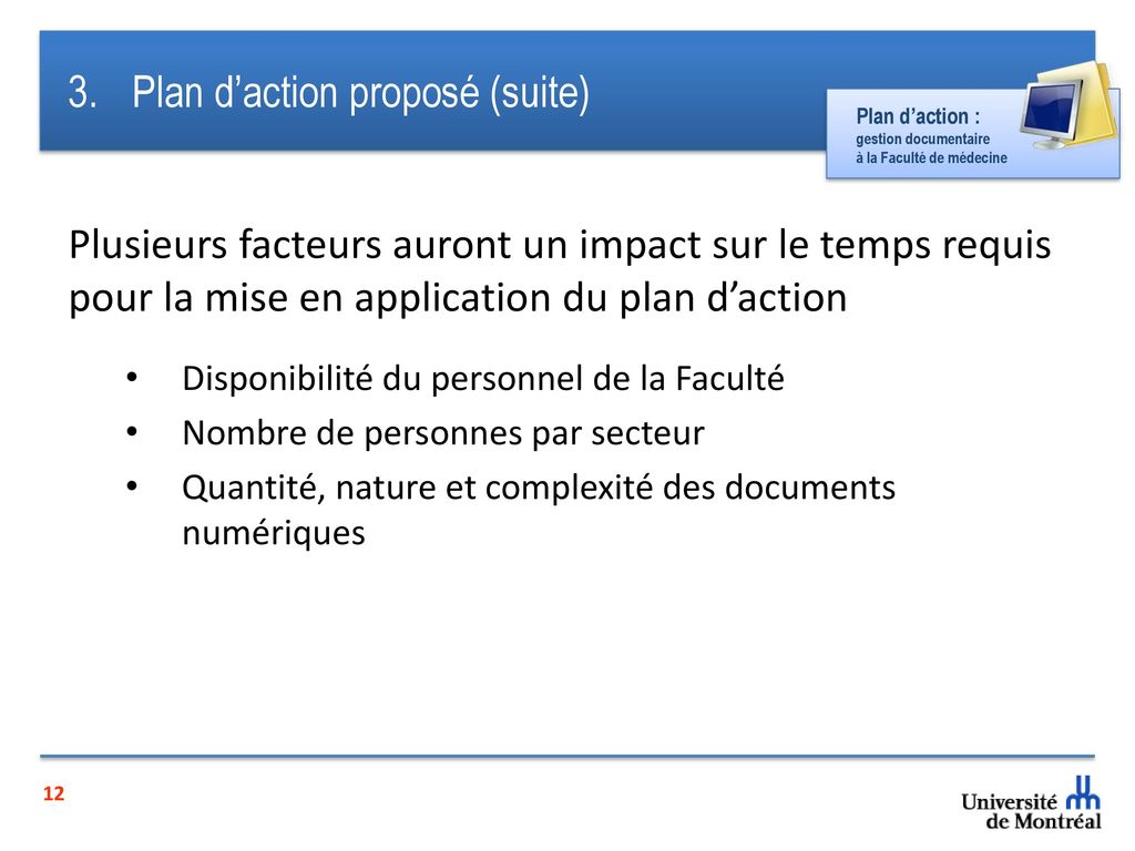 Plan d’action proposé (suite)