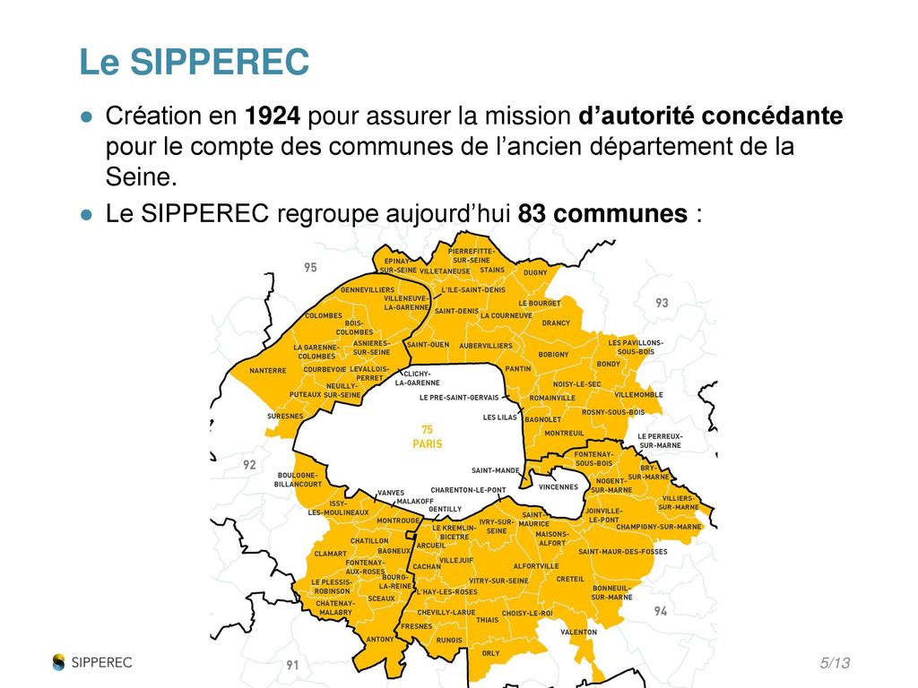 Le SIPPEREC Création en 1924 pour assurer la mission d’autorité concédante pour le compte des communes de l’ancien département de la Seine.