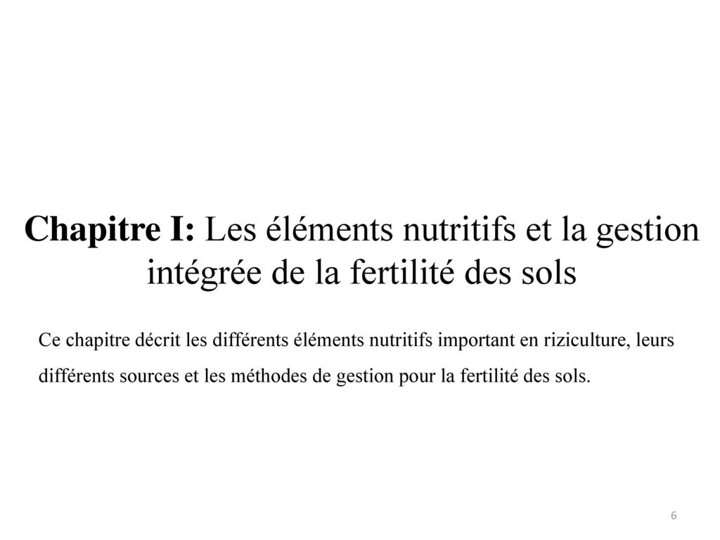 Chapitre I: Les éléments nutritifs et la gestion intégrée de la fertilité des sols