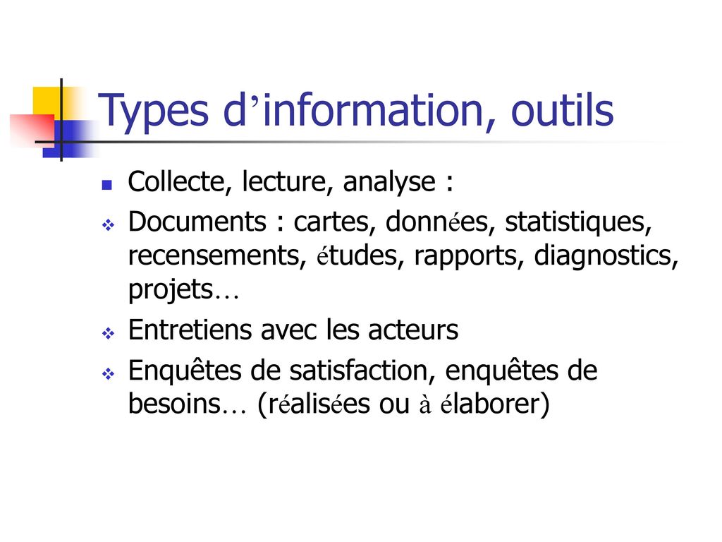 Types d’information, outils