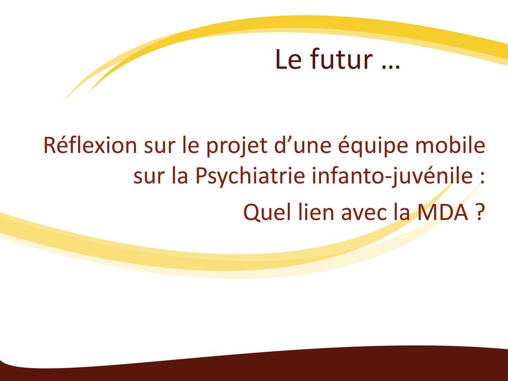Le futur … Réflexion sur le projet d’une équipe mobile sur la Psychiatrie infanto-juvénile : Quel lien avec la MDA .