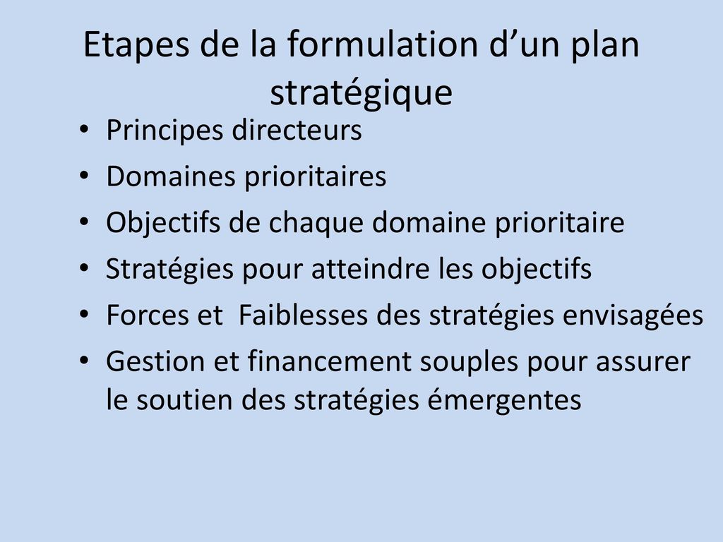 Etapes de la formulation d’un plan stratégique