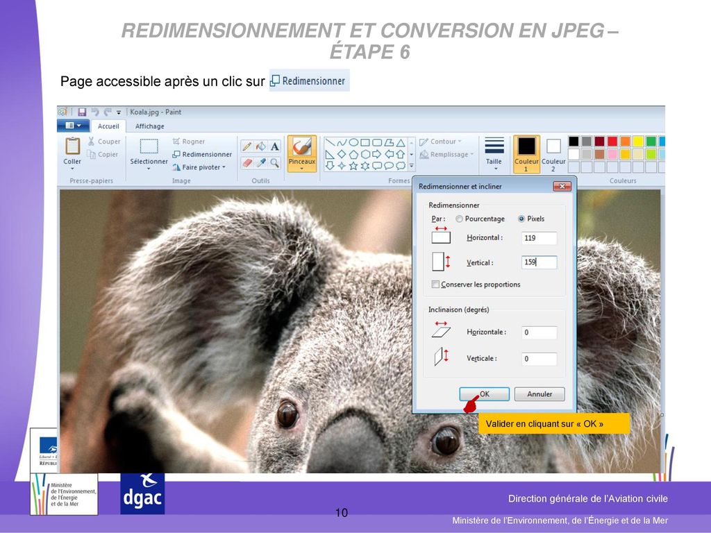 Redimensionnement et Conversion en JPEG – étape 6