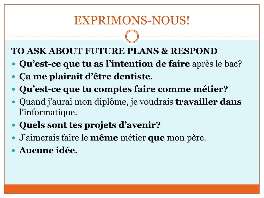 EXPRIMONS-NOUS! TO ASK ABOUT FUTURE PLANS & RESPOND