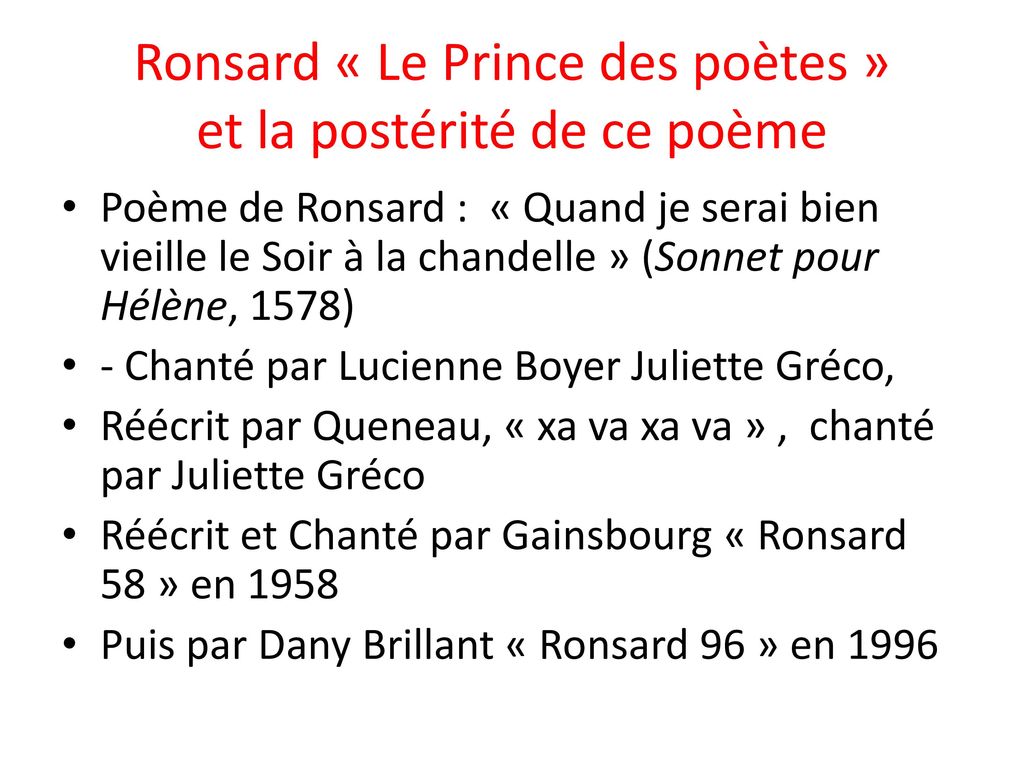 Ronsard « Le Prince des poètes » et la postérité de ce poème