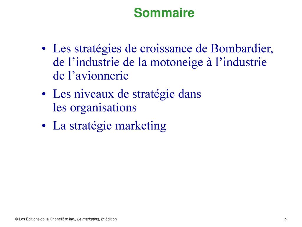 Les niveaux de stratégie dans les organisations La stratégie marketing