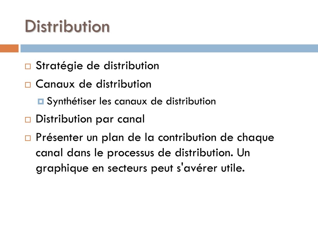 Distribution Stratégie de distribution Canaux de distribution