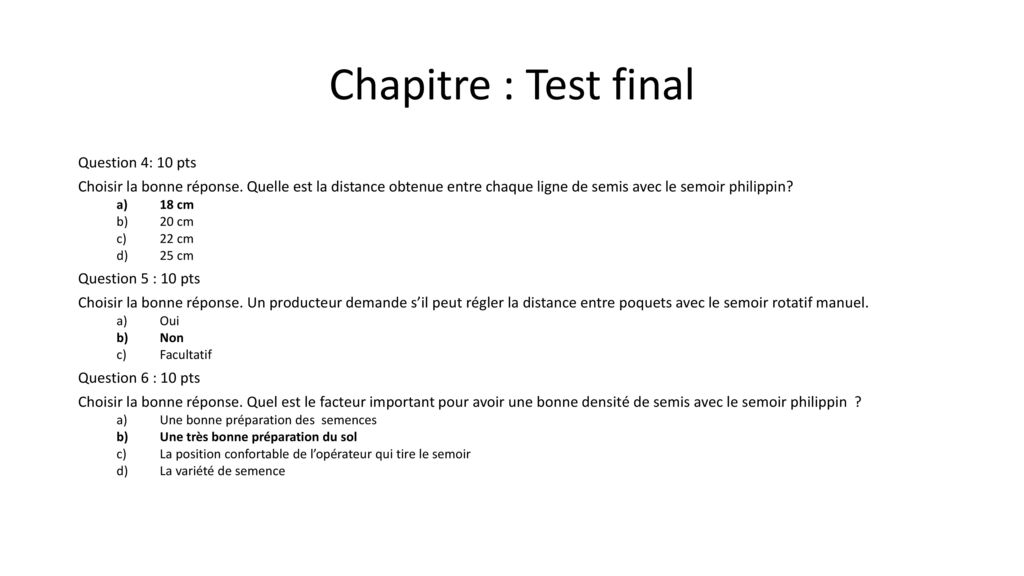 Chapitre : Test final Question 4: 10 pts