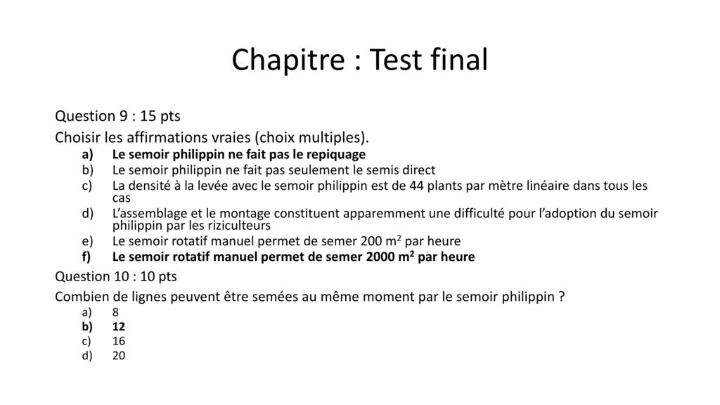 Chapitre : Test final Question 9 : 15 pts