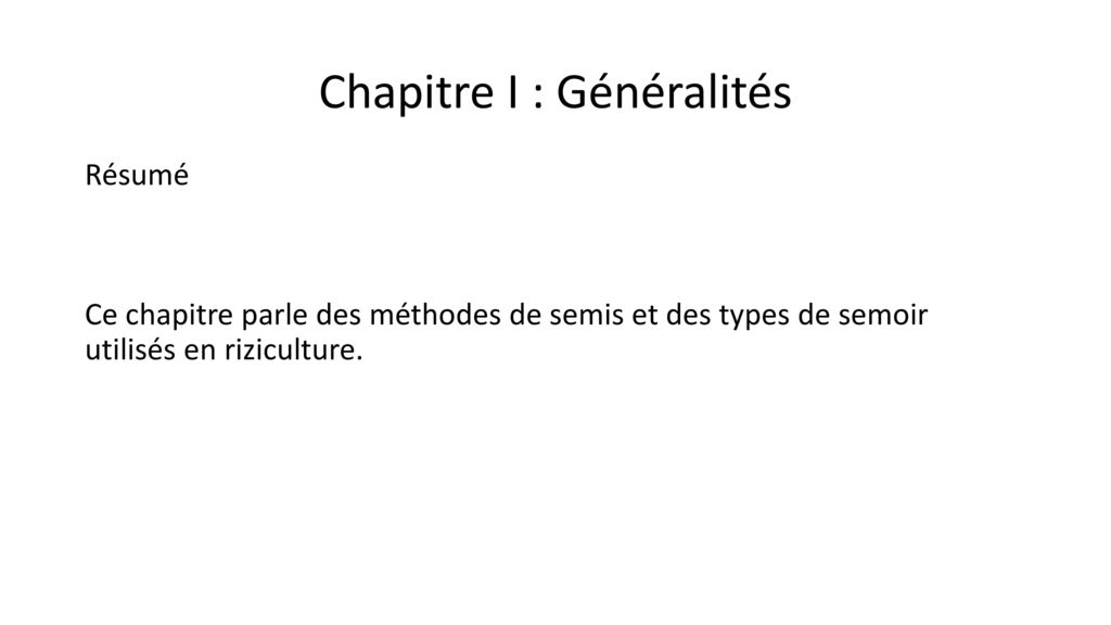 Chapitre I : Généralités