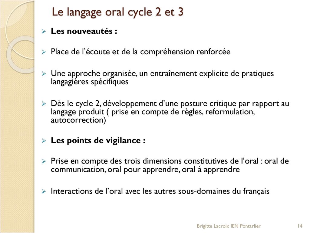 Le langage oral cycle 2 et 3
