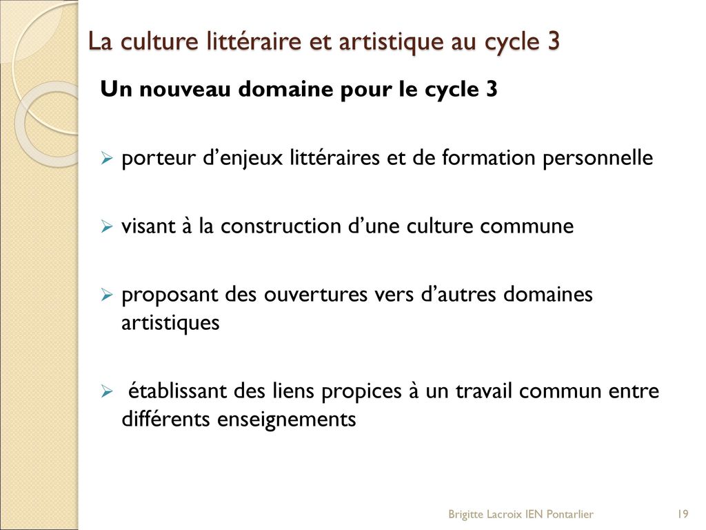 La culture littéraire et artistique au cycle 3