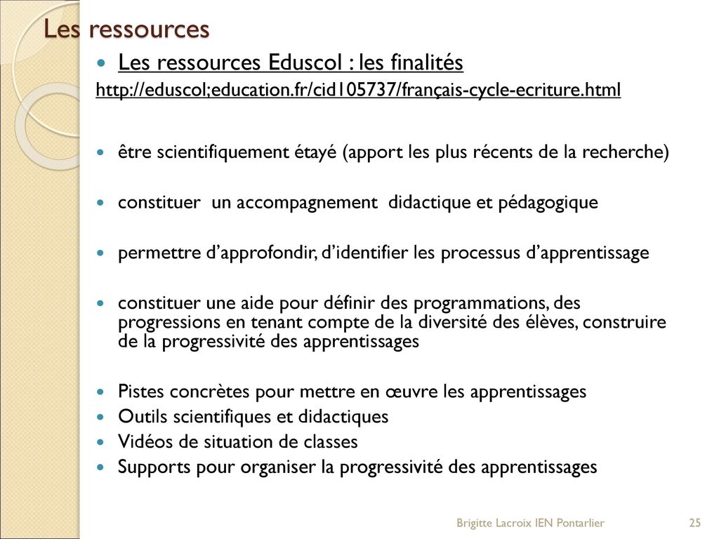 Les ressources Les ressources Eduscol : les finalités