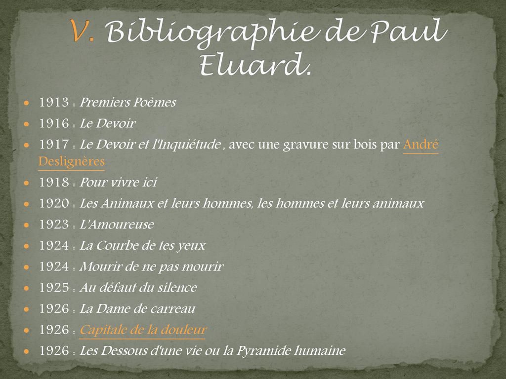 V. Bibliographie de Paul Eluard.