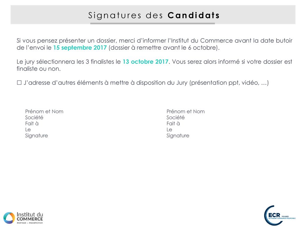 Signatures des Candidats
