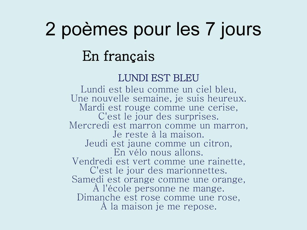 2 poèmes pour les 7 jours En français