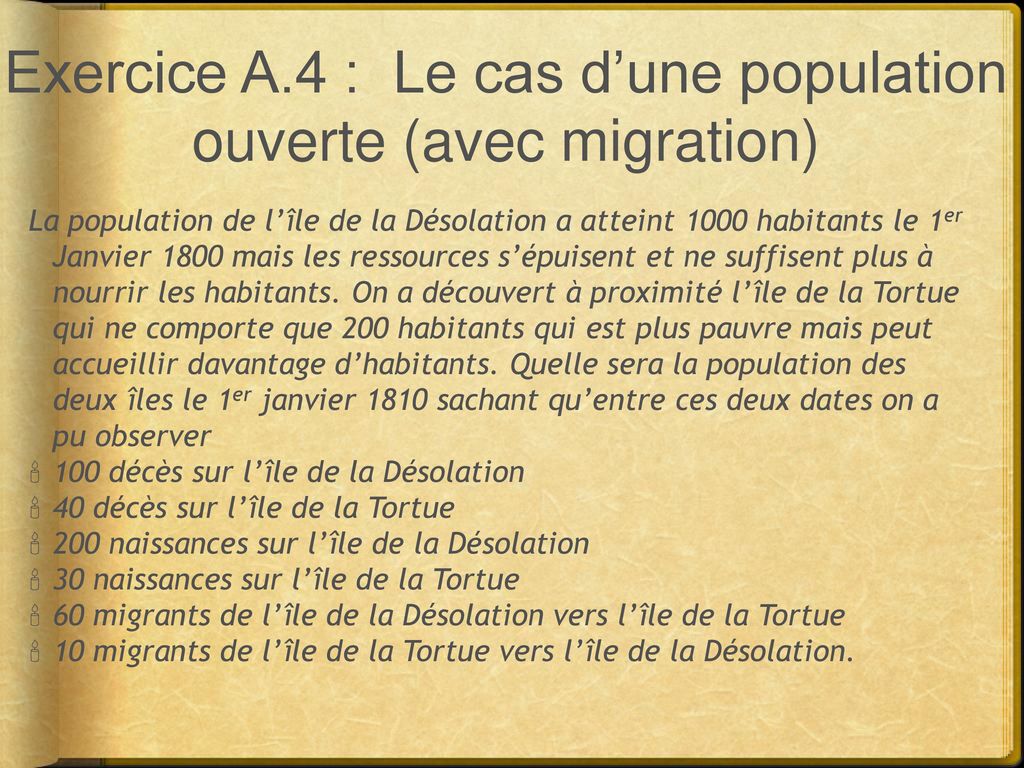 Exercice A.4 : Le cas d’une population ouverte (avec migration)