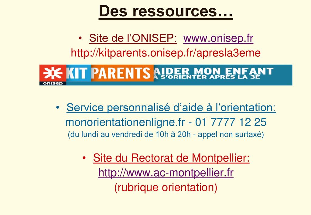 Des ressources… Site de l’ONISEP: