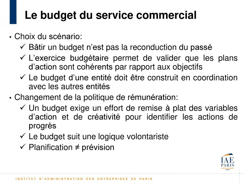 Le budget du service commercial