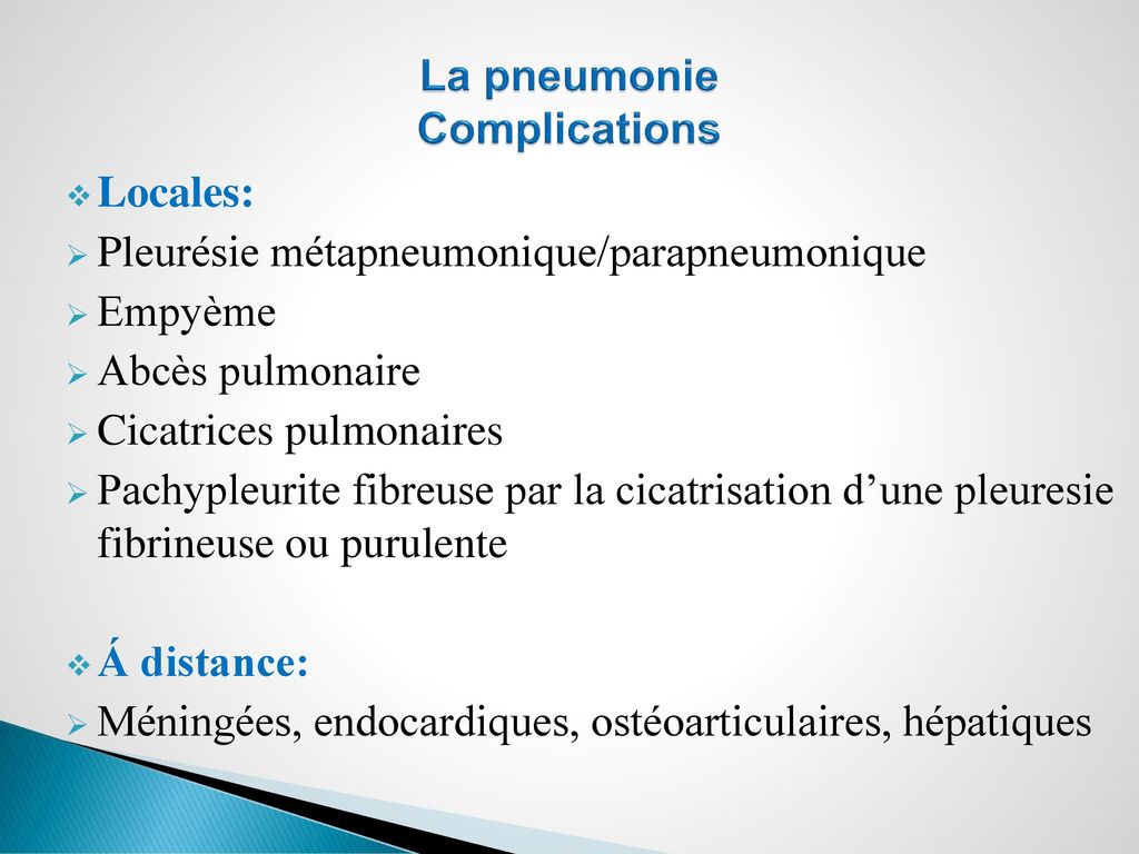 La pneumonie Complications