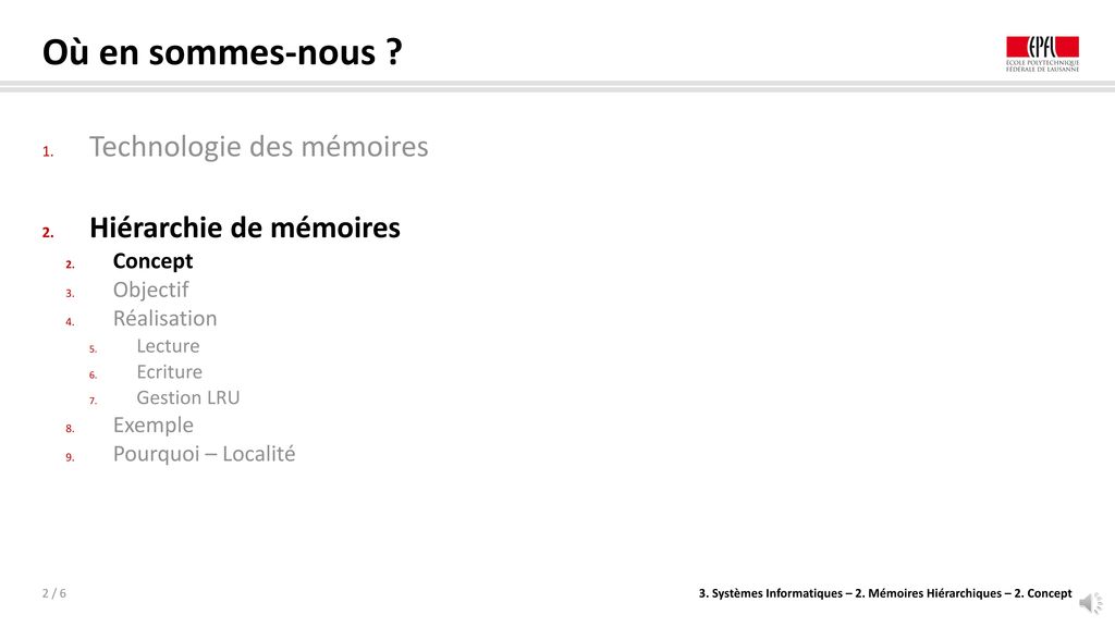 Où en sommes-nous Technologie des mémoires Hiérarchie de mémoires