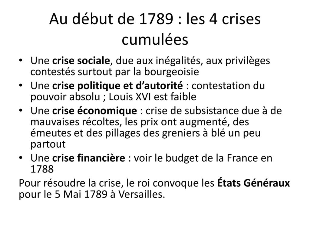Au début de 1789 : les 4 crises cumulées