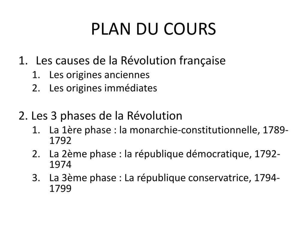 PLAN DU COURS Les causes de la Révolution française