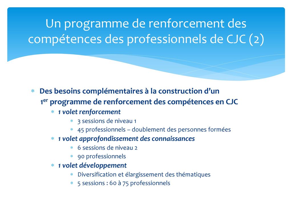 Un programme de renforcement des compétences des professionnels de CJC (2)