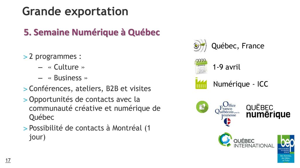 Grande exportation 5. Semaine Numérique à Québec Québec, France