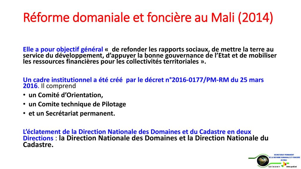 Réforme domaniale et foncière au Mali (2014)