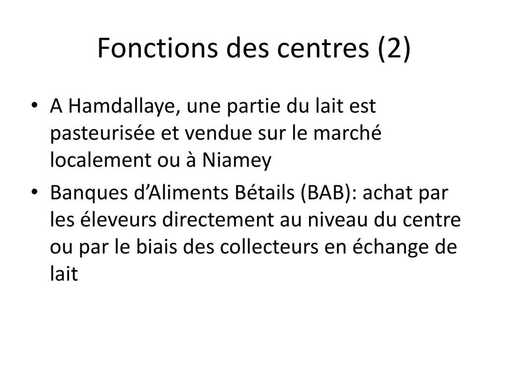 Fonctions des centres (2)
