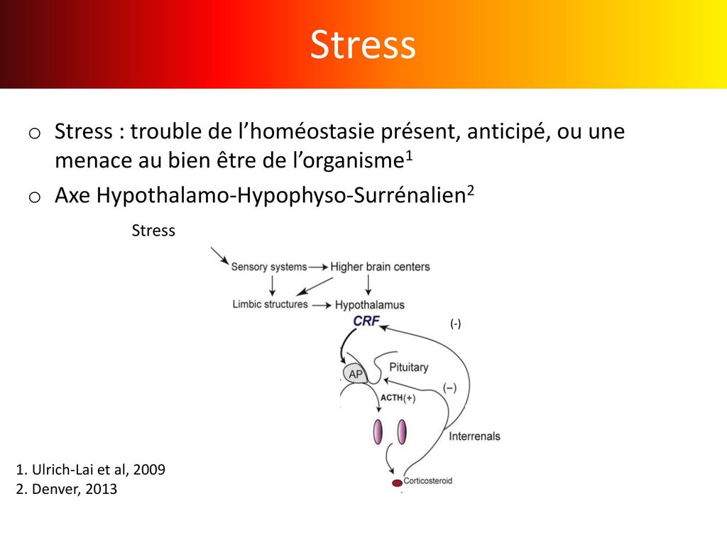 Stress Stress : trouble de l’homéostasie présent, anticipé, ou une menace au bien être de l’organisme1.