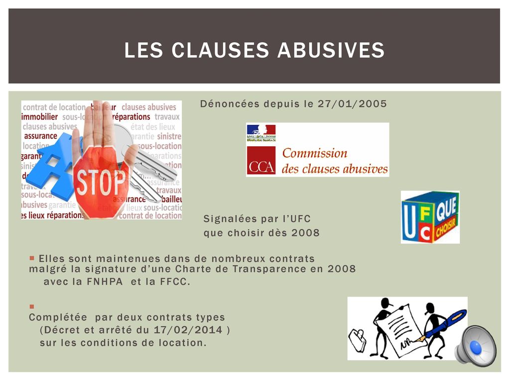 Les clauses abusives Dénoncées depuis le 27/01/2005