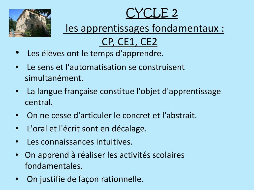CYCLE 2 les apprentissages fondamentaux : CP, CE1, CE2