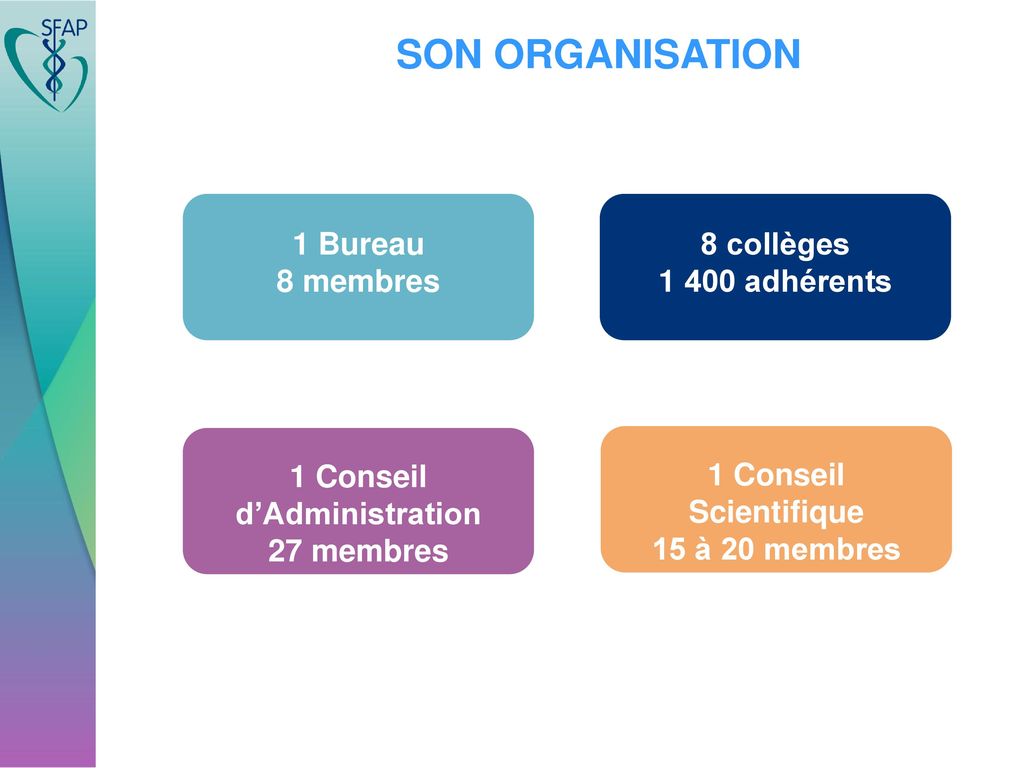 SON ORGANISATION 1 Bureau 8 membres 8 collèges adhérents