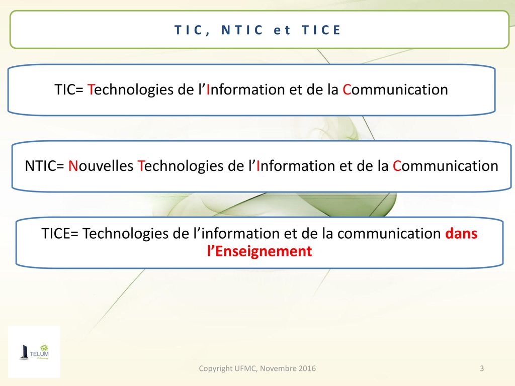 TIC= Technologies de l’Information et de la Communication