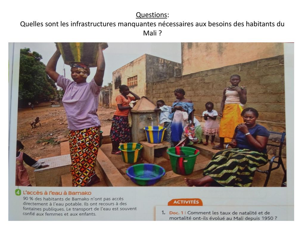 Questions: Quelles sont les infrastructures manquantes nécessaires aux besoins des habitants du Mali
