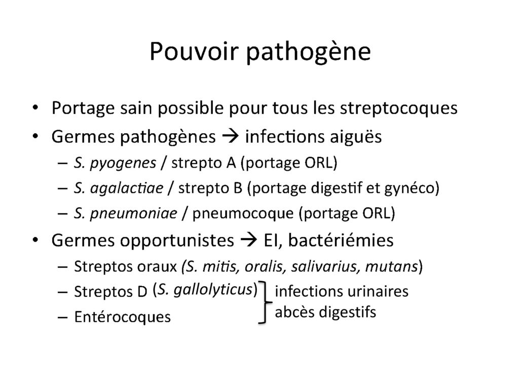 infections urinaires abcès digestifs (S. gallolyticus)