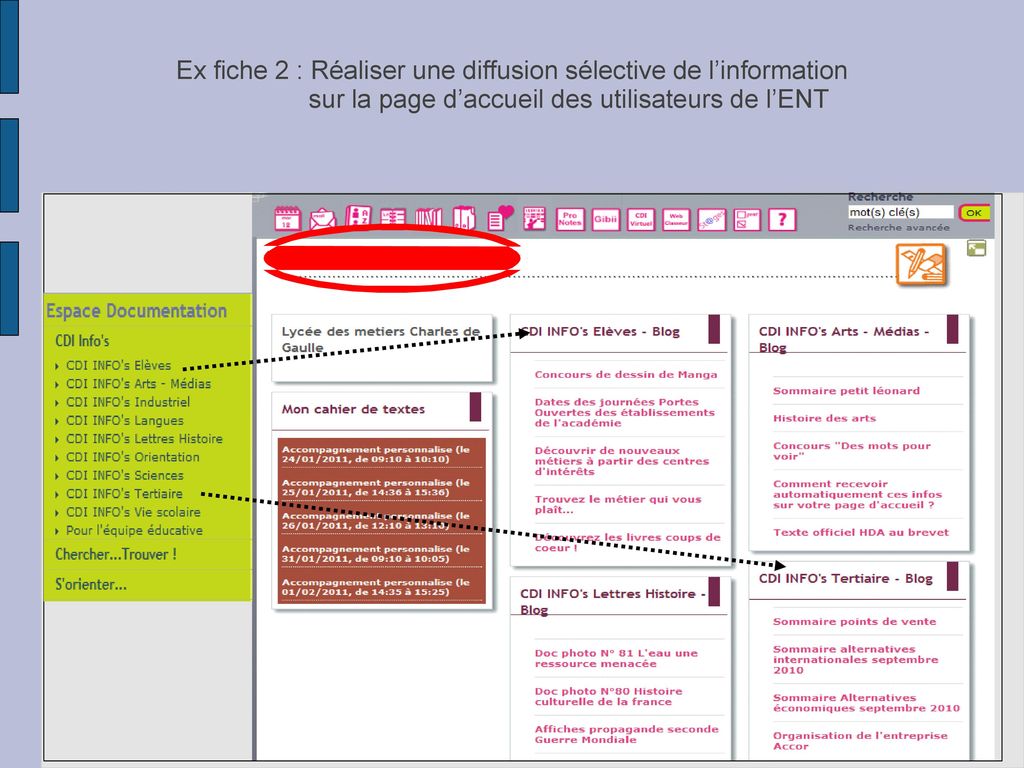 Ex fiche 2 : Réaliser une diffusion sélective de l’information sur la page d’accueil des utilisateurs de l’ENT