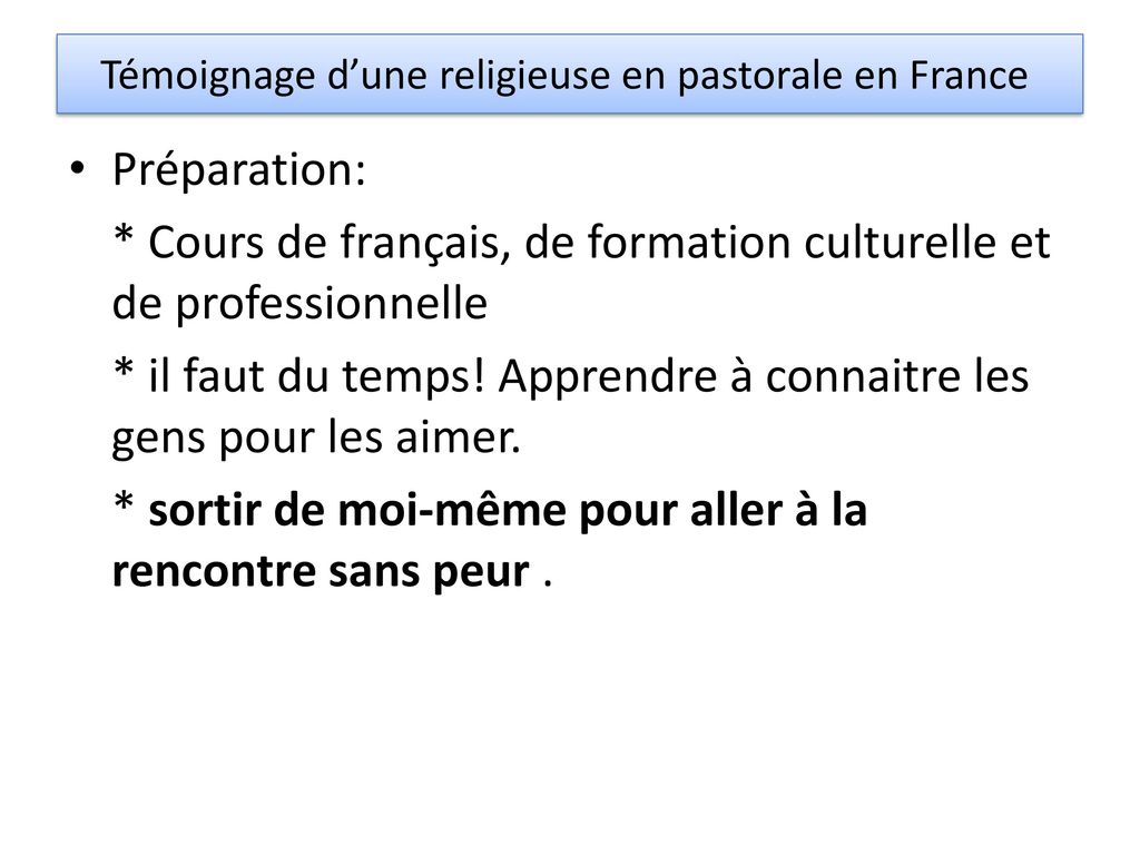 Témoignage d’une religieuse en pastorale en France