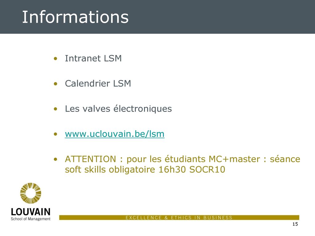 Informations Intranet LSM Calendrier LSM Les valves électroniques