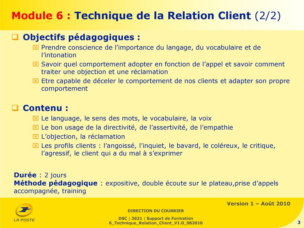 Module 6 : Technique de la Relation Client (2/2)