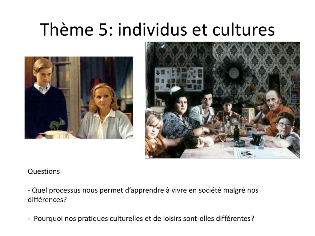 Thème 5: individus et cultures